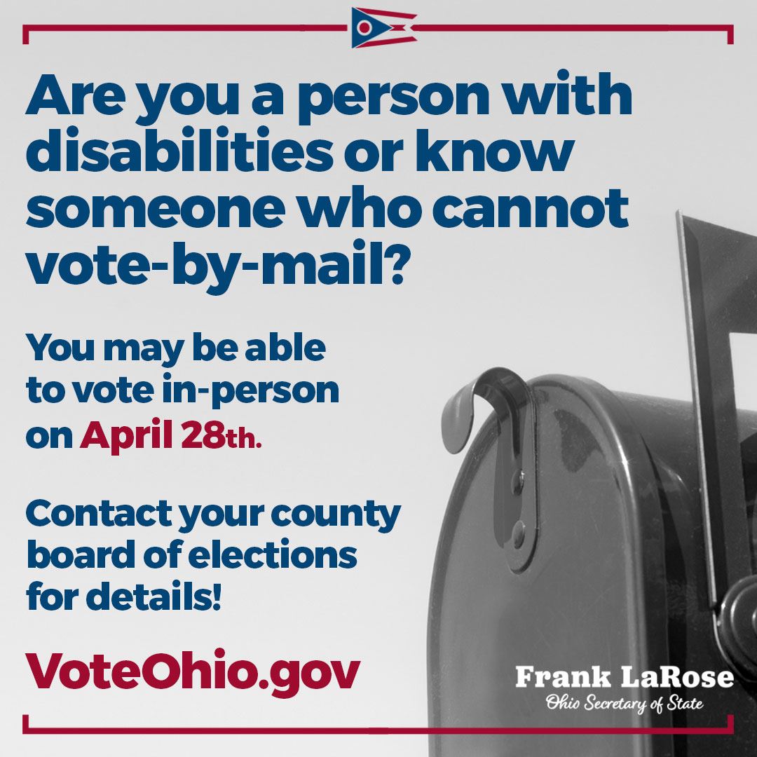 a image of a mailbox with a note saying that voters with a disability may be able to vote in person 